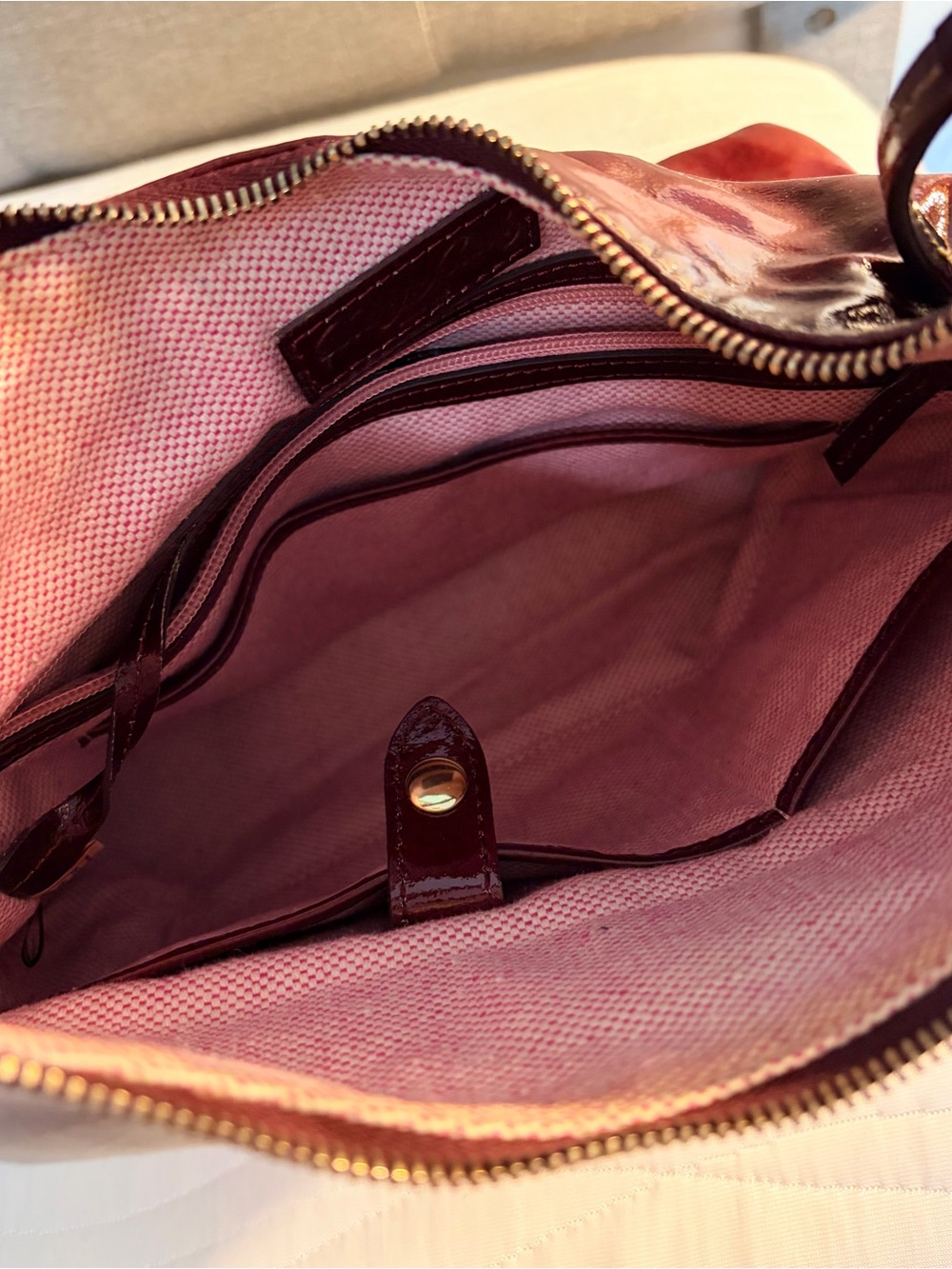 Dooney & Bourke Glossy Burgundy Patent Leather Shoulder Bag - Picture 6 of 16